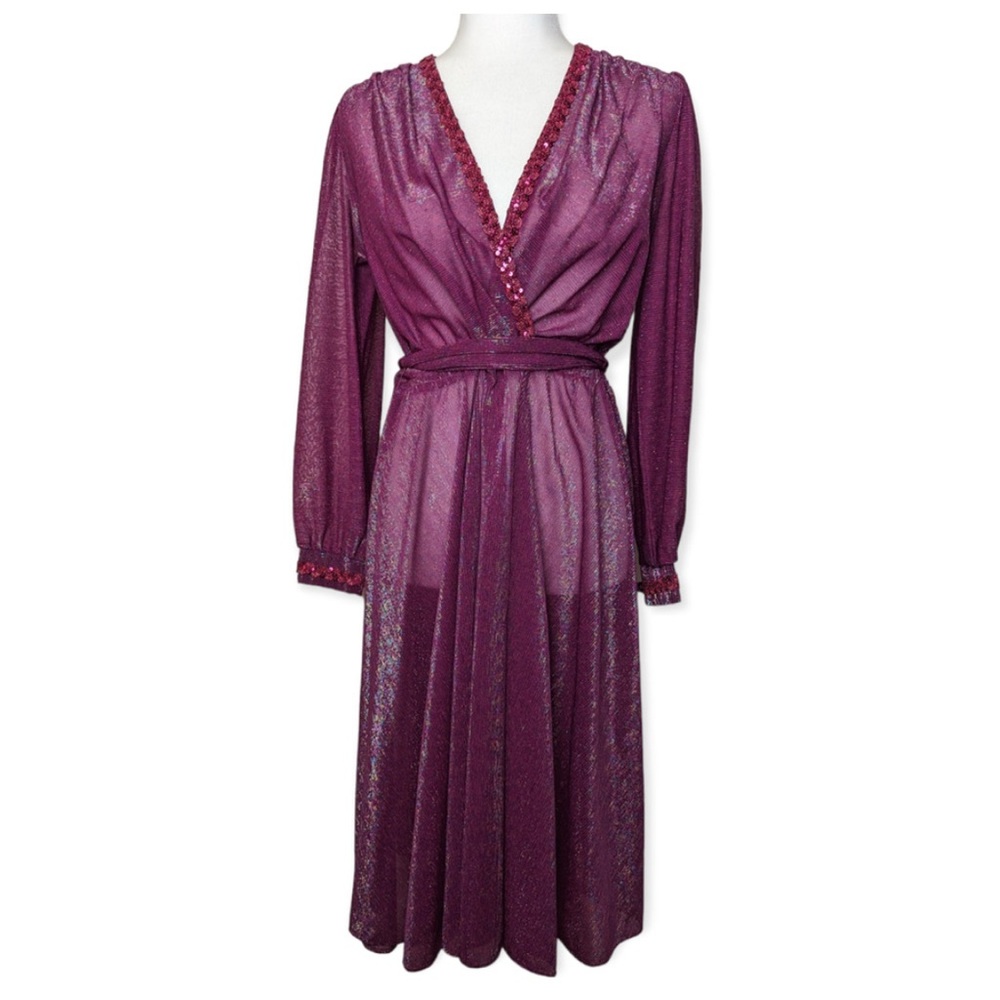 Vintage Mary-Martin Fuchsia Metallic Midi Wrap Dress